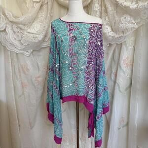 100% silk tie dye and beaded poncho top from Diane Gilman